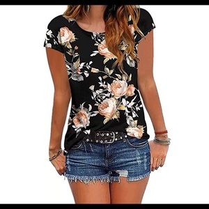 XXL Women’s Floral shirt sleeve shirt, round neck
